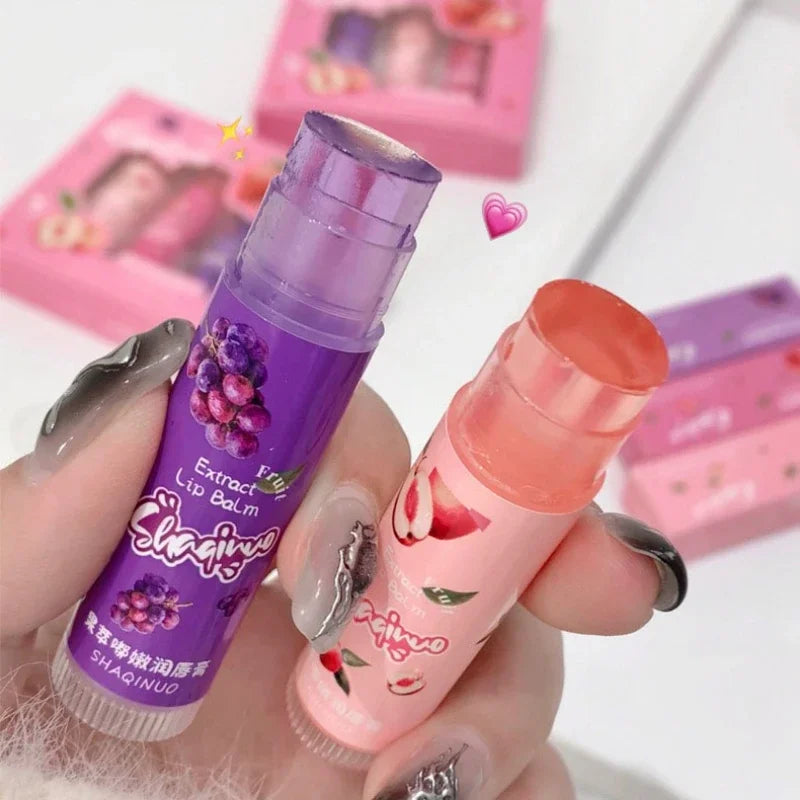 Set of 3Pcs Fruit Extract Lip Balm Jelly Moisturizing Hydrating Lipsticks Watery Gloss Fade LipLines Lip Care Tinted Lip Pomade Qme