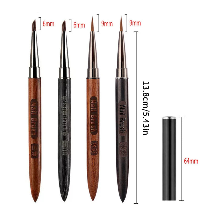 Wood Handle Triangular Petal Nail Brush Acrylic Art Liner Grid Qme