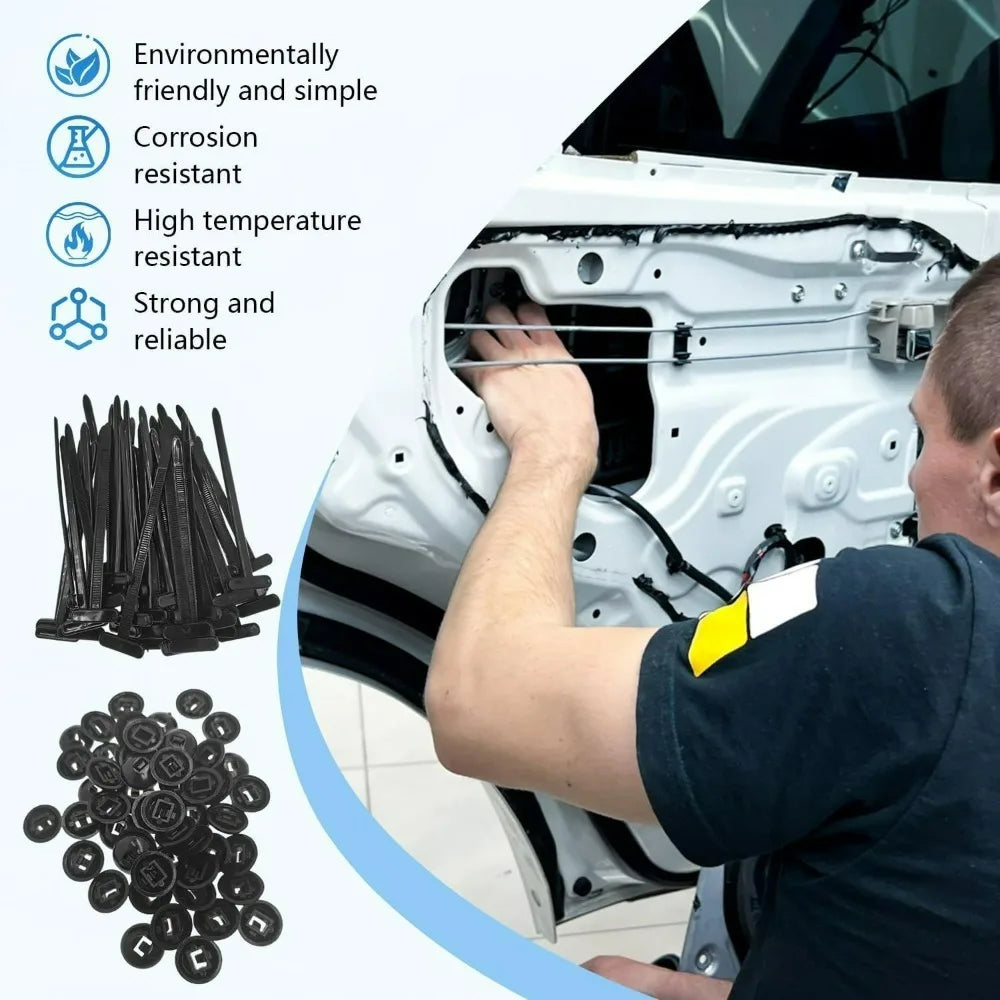 Universal Cable Ties Nylon Fixed Buckle Car Leaf Panel Trunk Cover Self-Locking Heavy Duty Zip Ties Fasteners Cable Organizer Qme