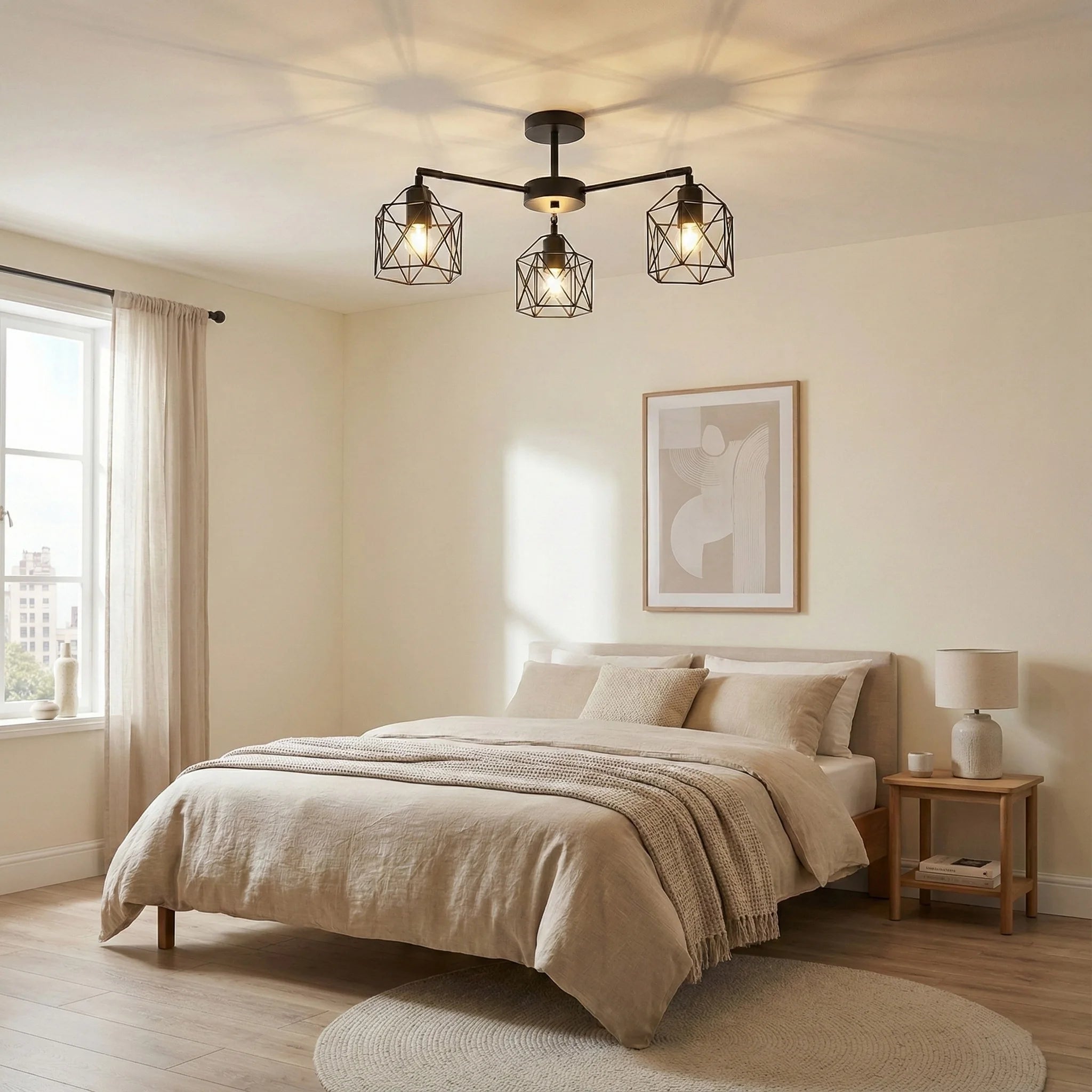 Black Iron Cage Luminaires Loft Vintage Ceiling Lights Kitchen Bedroom Living Room Study Chandelier Lighting fixtures Qme