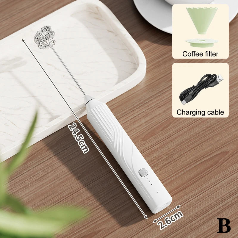 Electric Coffee Milk Foaming Mixer Creamer Whisk Handheld Egg Beater Qme B White