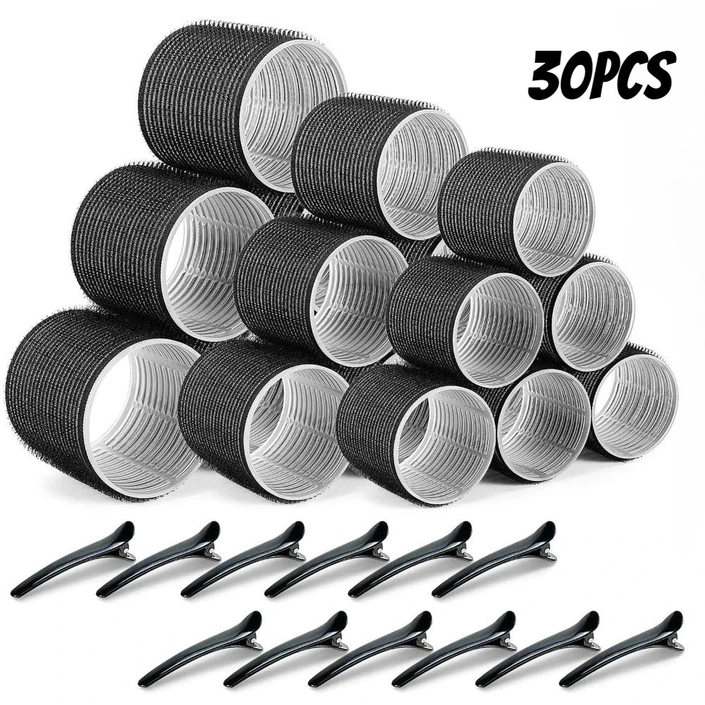 Heatless Hair Styling Self-grip Rollers Clips DIY Easy Use Qme Black-30PCs