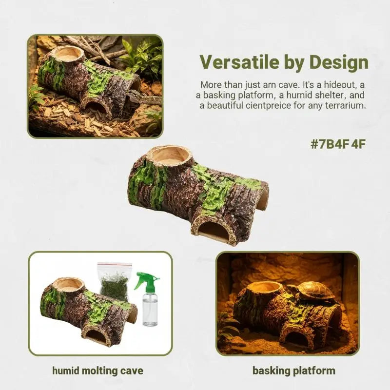 Natural Bark Reptile Hideaway Cave Resin Shelter Lizard Snake Qme