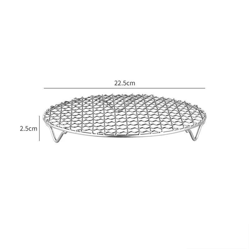 Round Air Fryer Rack Legs Stackable Grid Grilling Stainless Steel Qme 22.5cm