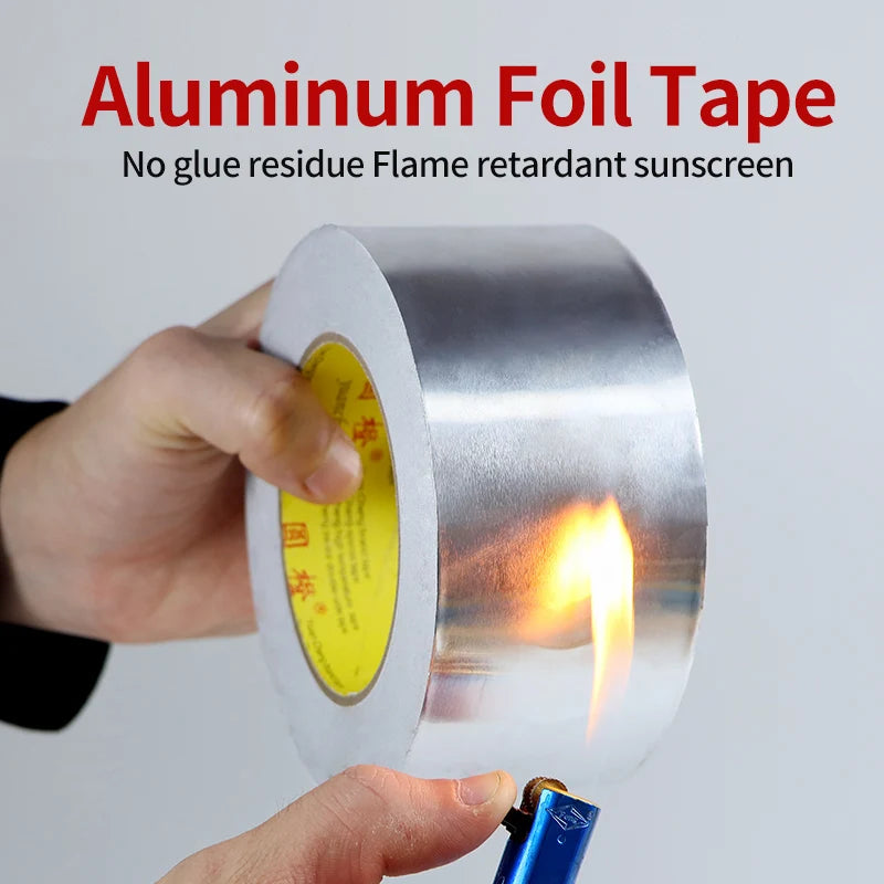 1Roll High Temperature Resistant Aluminum Foil Tape, Waterproof and Oil-proof, Flame-retardant and Sun-proof, Hand-tearable Qme