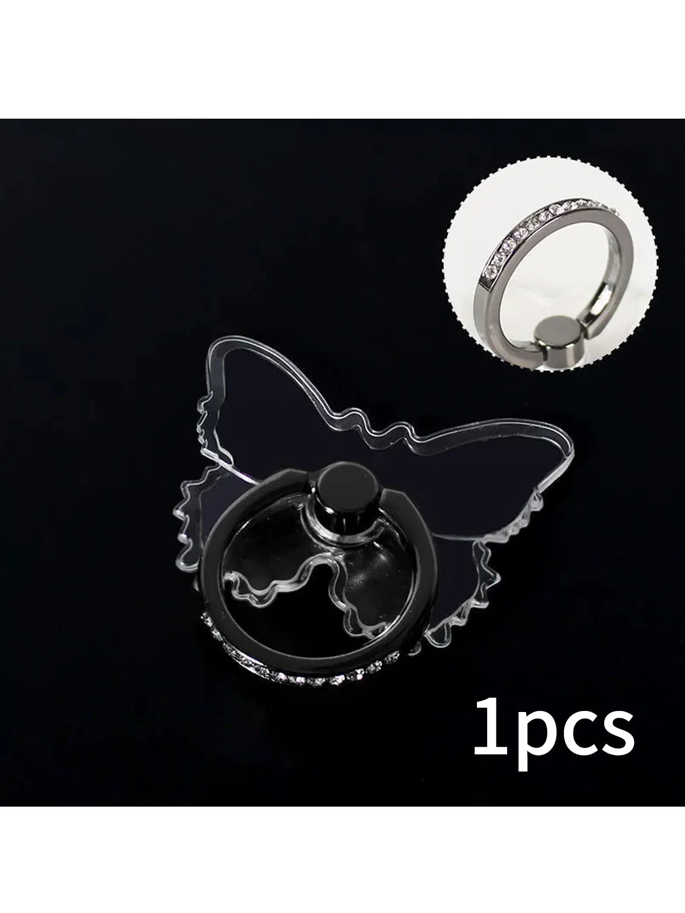 Butterfly Diamond-encrusted Transparent Crystal Decorative Ring Qme black
