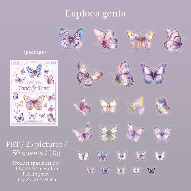 50pcs Butterfly Stickers pack Junk Journal Planner Collage Aesthetics Decoration Scrapbooking Supplies School Stationery Sticker Qme F