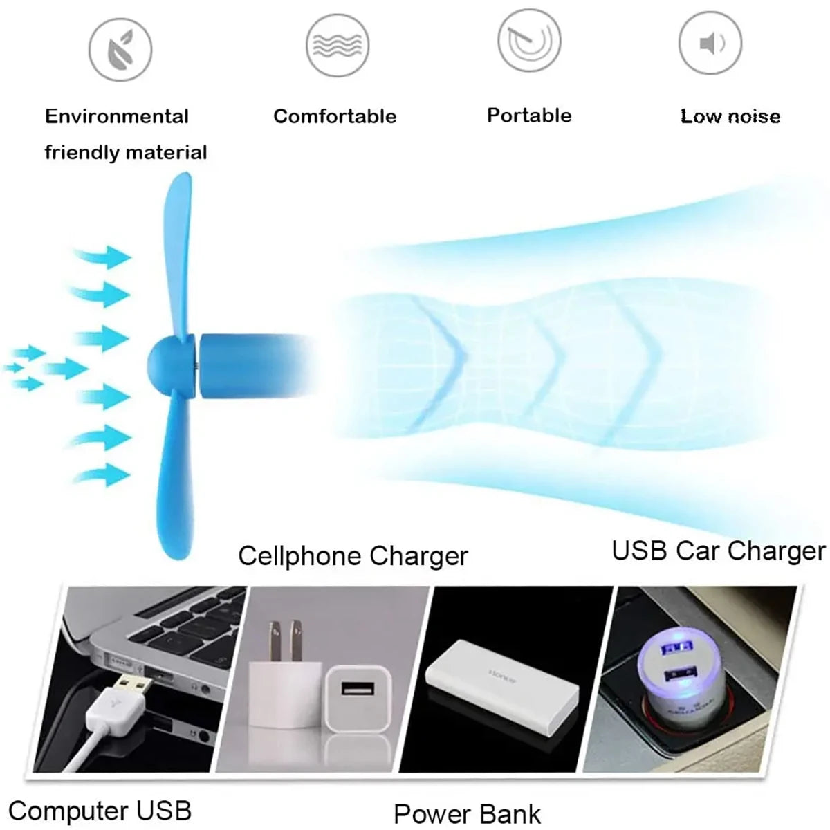 Mini USB Fan Flexible Bendable Power Bank Laptop AC Charger Portable Qme