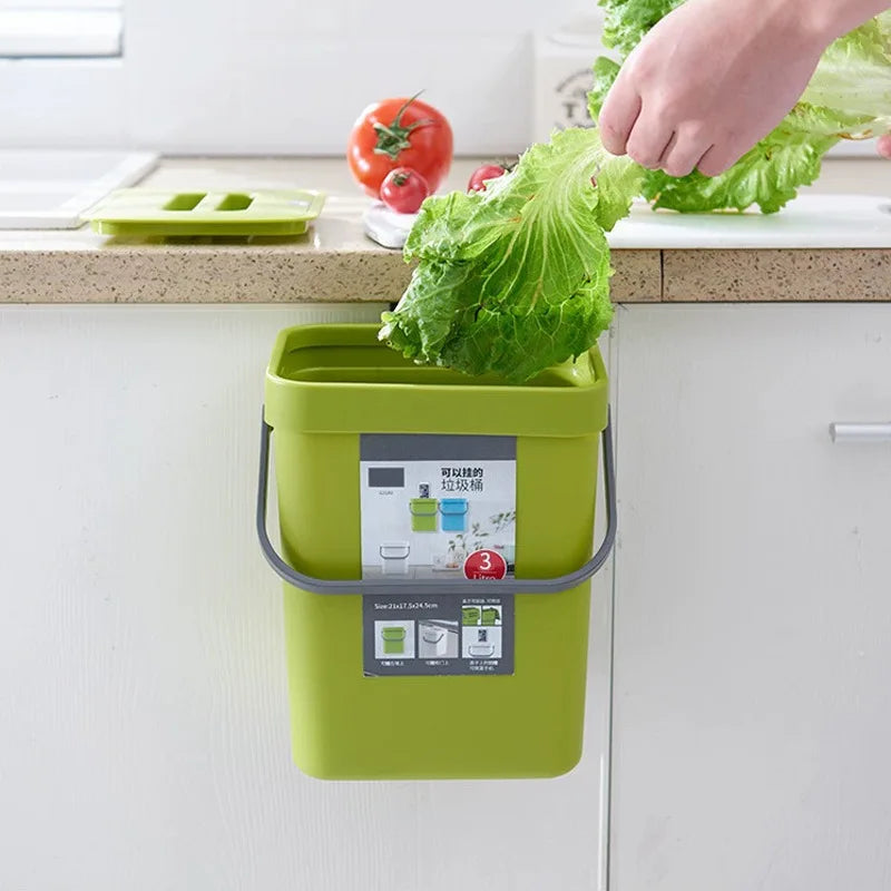 Large Capacity Under Cabinet Trash Can with Lid,Thickened Hanging Garbage Bin No Drilling,Space-Saving Simple Style for Kitchen Qme
