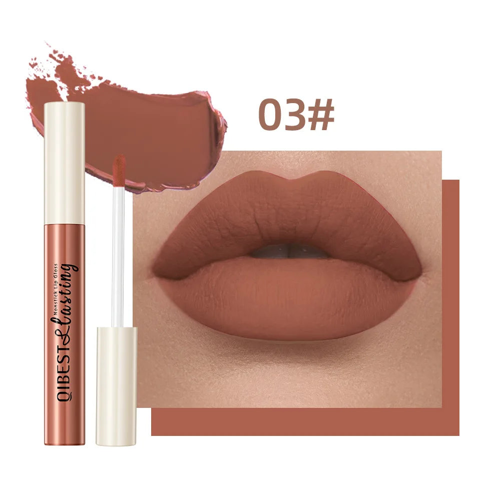 Nude Matte Lip Gloss 24 Colors Long-lasting Velvet Lipstick Waterproof Non-stick Cup Sexy Red Dark Lip Tint Makeup Cosmetic Qme 03
