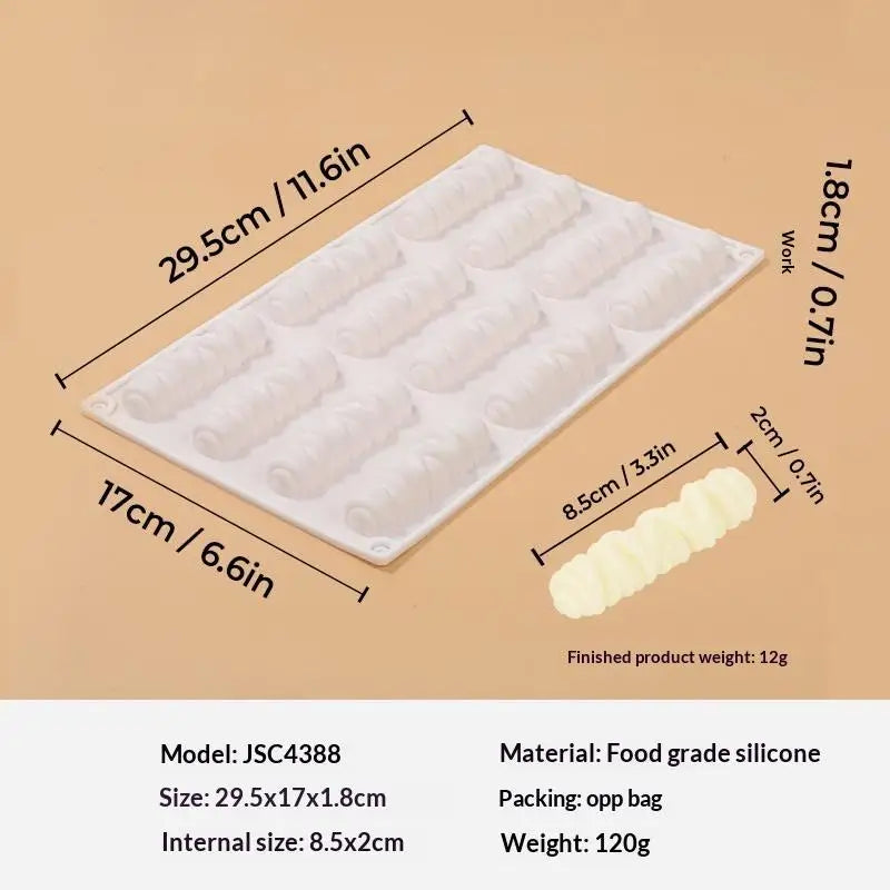 12 Cells Long Striped Lines Winding Texture Design Mousse Cake Mold Qme White