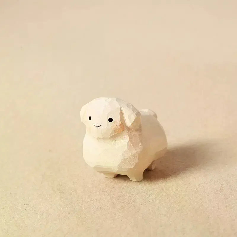 1Pcs Handcrafted Wood Figurines Handmade Wooden Sheep Ornament For Home Desktop Car Decoration Qme