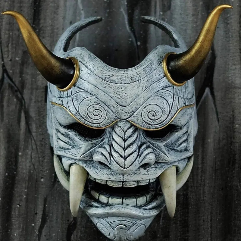 Japanese Horror Legend Hannya Resin Latex Mask Cosplay Ghost Demon Samurai Noh Kabuki Red Prajna Halloween Masquerade Party Prop Qme