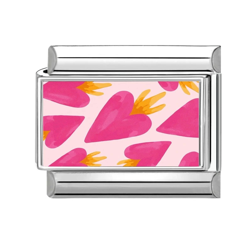 Fashion Pink Y2K Leopard Print Love Heart Butterfly Italian Charm