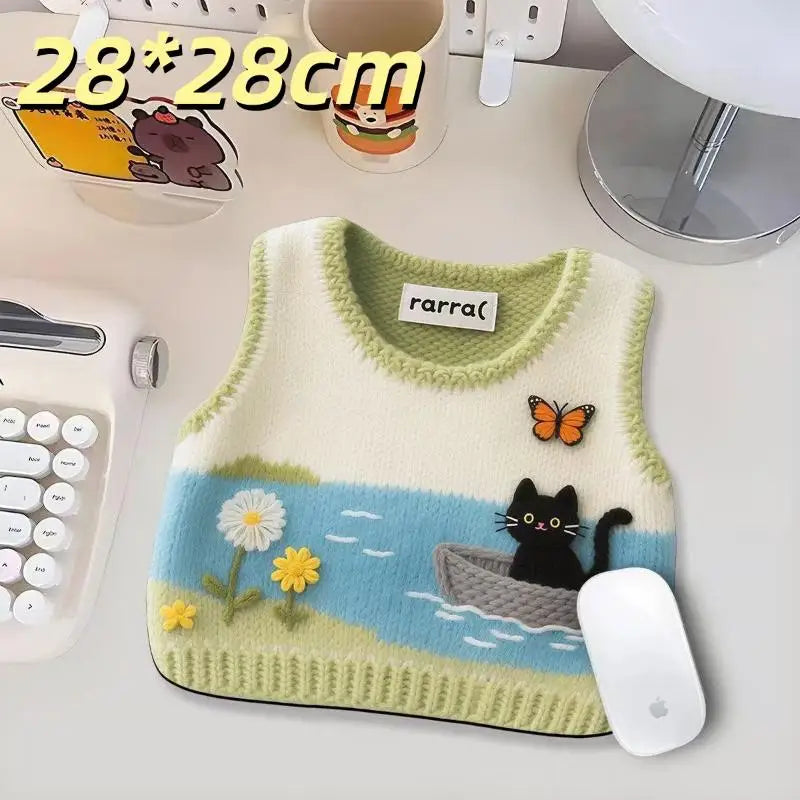Desk Anti-slip Sweater Mouse Mat Simulated Printing Knitted Pad Cute Qme A14