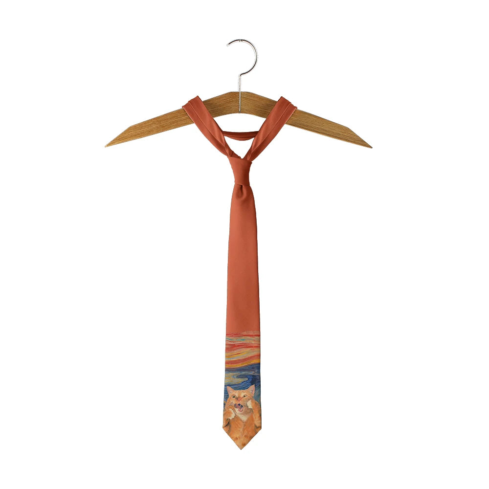 Screaming Sailing Cat Funny Tie Men's Fashion Oil Painting Business Qme