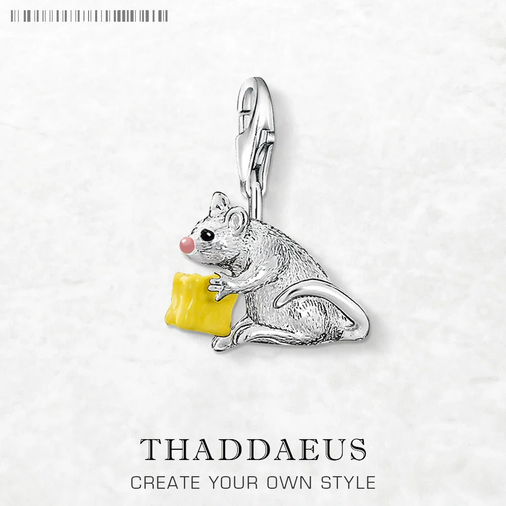 Mouse & Cheese Charms Pendant Fit Europe Bracelet, European Style 925 Sterling Silver Cute Fashion Jewelry Club for Women & Men Qme Lobster Clasp