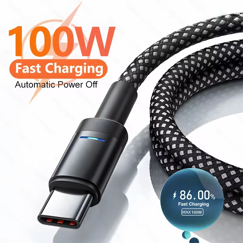 100W Quick Charging Data Line Type C Nylon Braided Cable Cord For Samsung Xiaomi Huawei 1M/1.5M/2M Quike Data Transmission Cable Qme