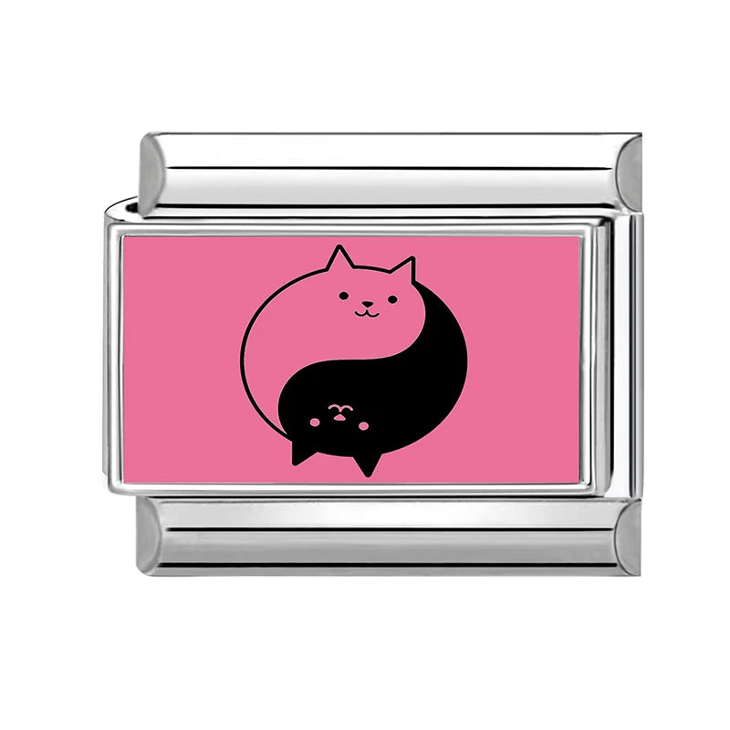 Y2K Plum Blossom Pink Black UFO Cute Flower Cat Italian Charm Link