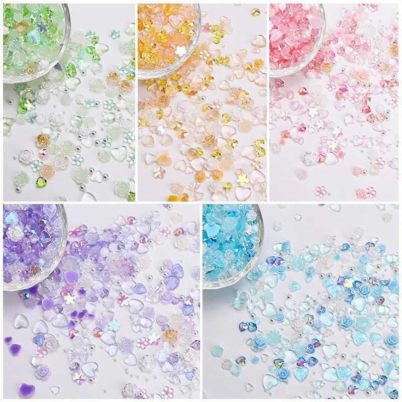 3D Nail Charms Multi Heart Flower Butterfly Rhinestones Manicure DIY Qme