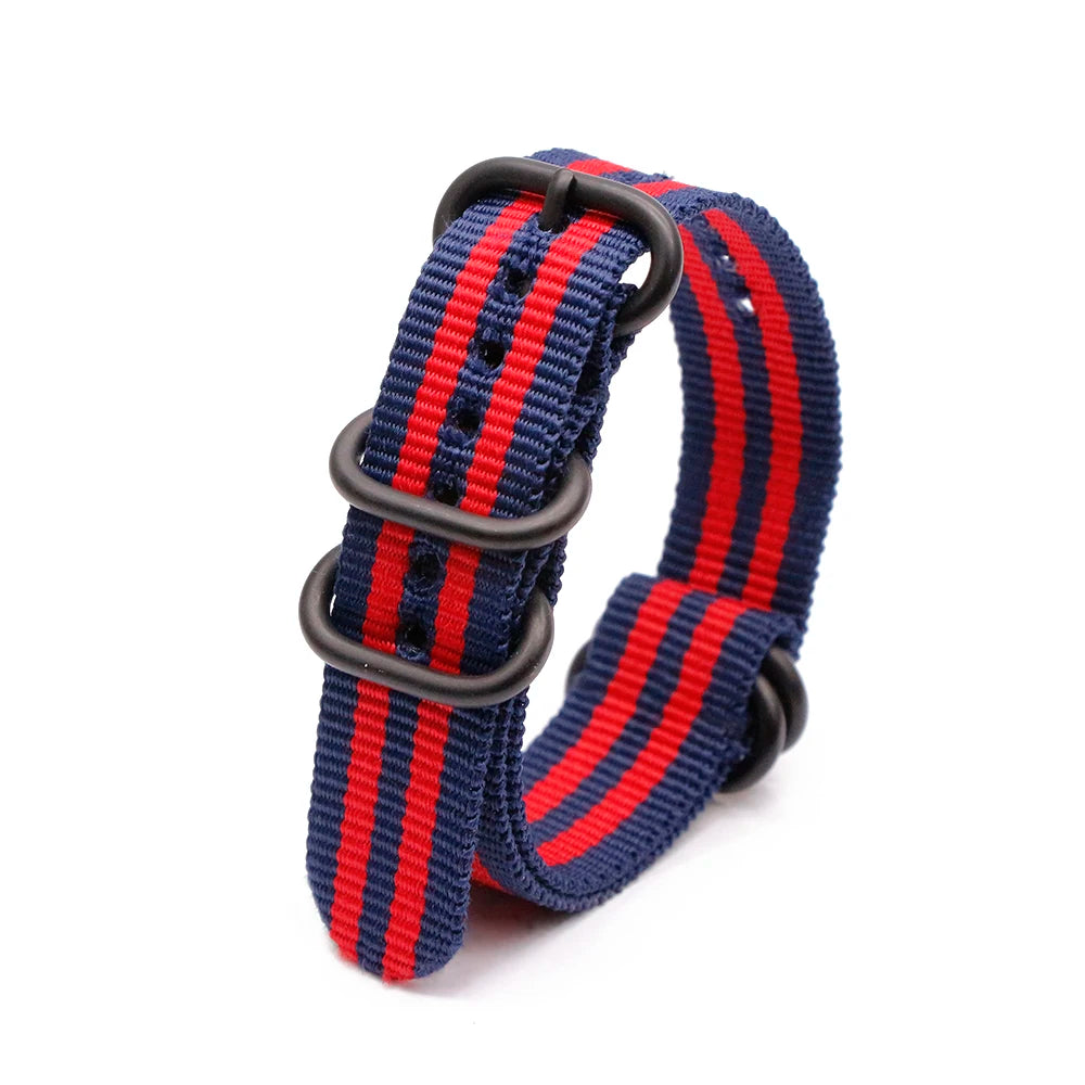 Army Sports Nylon Watch Band 18MM-24MM Black Ring Buckle Wristband Accessories for Samsung Huawei Watches Qme