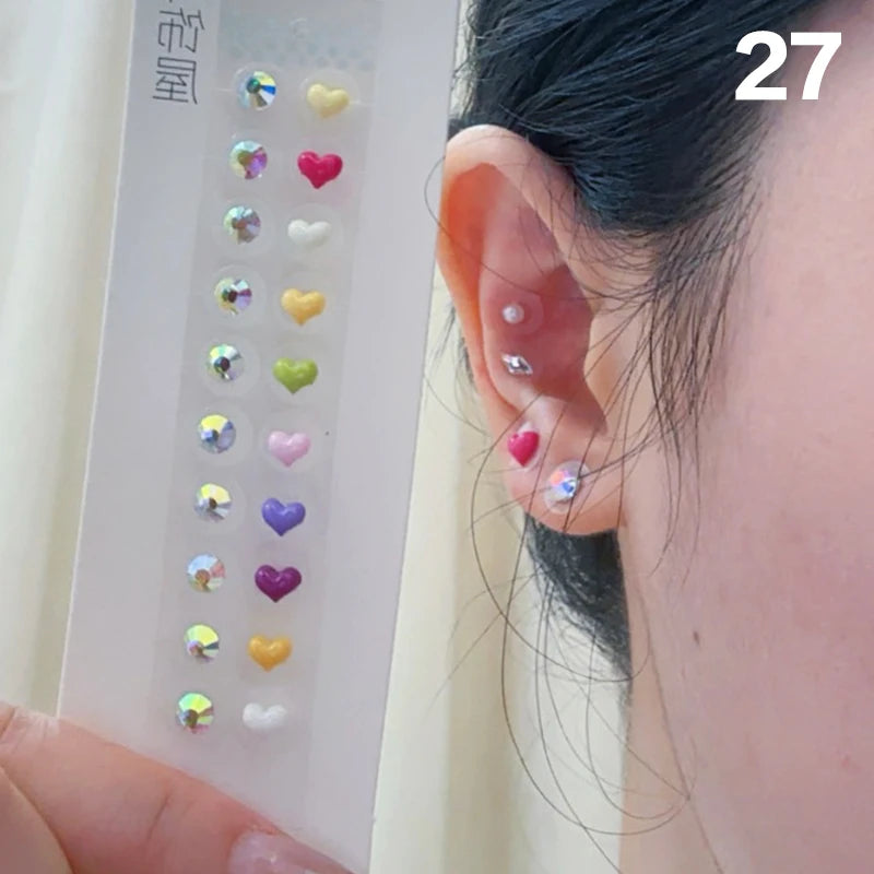 Fashion Bowknot Colorful Rhinestone Pearls Ear Point Stickers Qme 27
