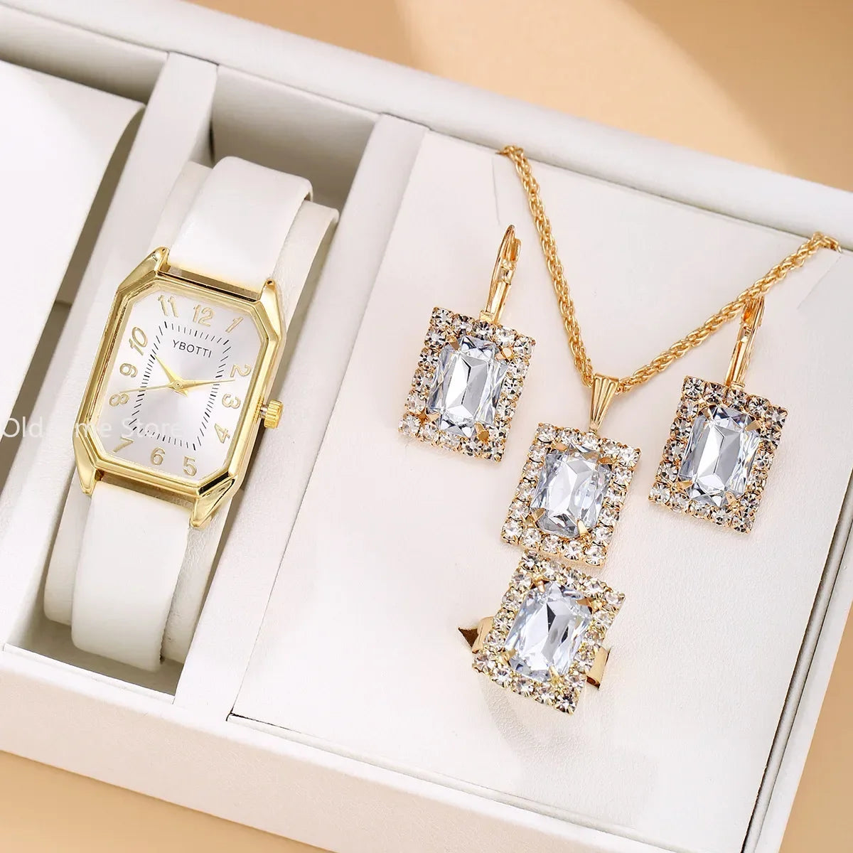 6/5/1PCS Luxury Fashion Square Women's Watches Brand Ladies Quartz Wristwatch Jewelry Set Classic Simple Femme Relogio Feminino Qme 5pcs Set-White