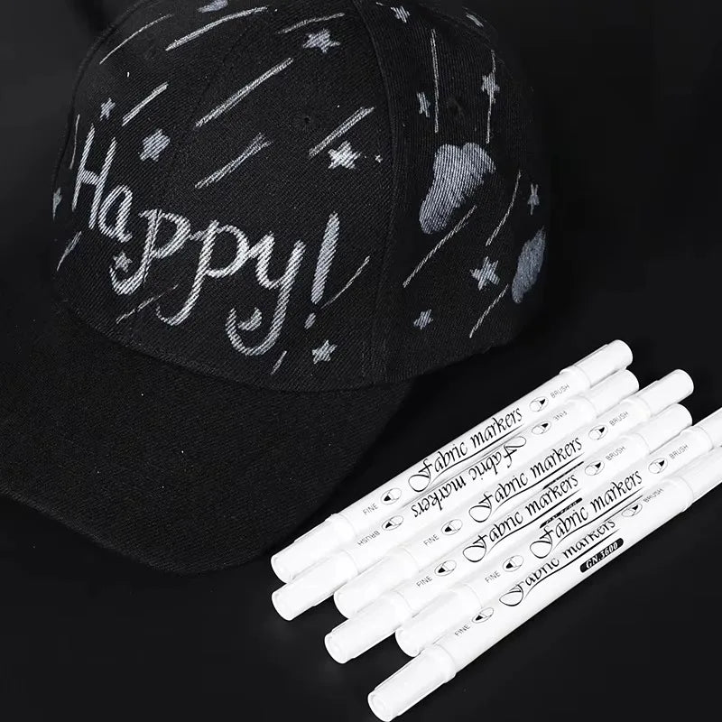 1-6pcs Waterproof Double Tip White Paint Marker Pens,for Fabric Shoe Clothes DIY Art Graffiti Hand-Painted Stationery Supplies Qme