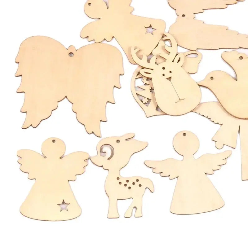 10pcs 4.5-10.5cm Mixed Christmas Series Wooden Pendant DIY Hanging Oranments Party Xmas Tree Home Crafts Handmade Decor c4117 Qme