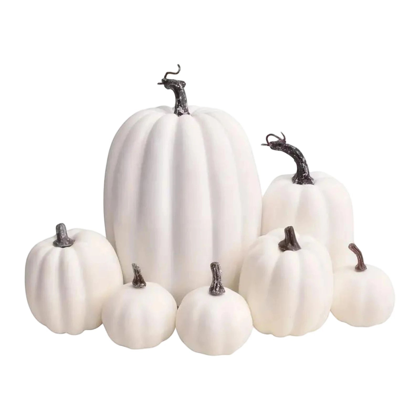 7PCS Multi-size Artificial Pumpkin Set for Halloween Decorations Rustic Fall Thanksgiving Centerpiece Table Ornaments Qme White One Size