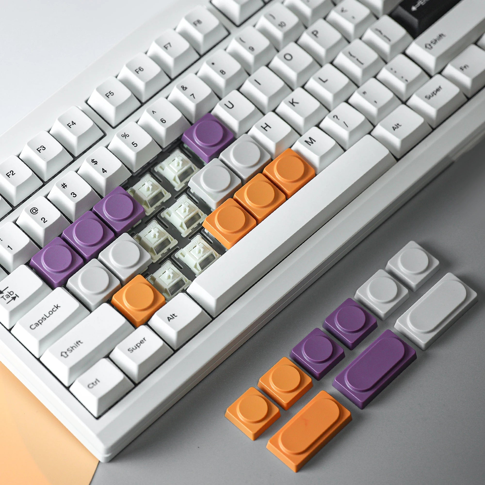 7PCS CHOSFOX Keycaps Low Profile ABS Keycaps for Gateron Low Profile MX Switch Mechanical Keyboard Ultra Thin Purole Yellow Grey Qme