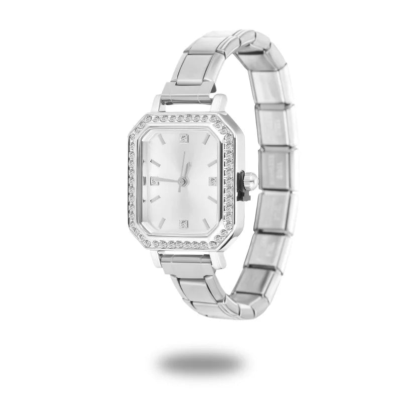Stainless Steel Fit 9mm Watch Connector Italian Charm Links Women's Oval Square CZ Watch Header Linker Bracelet DIY Jewelry Gift Qme S 30