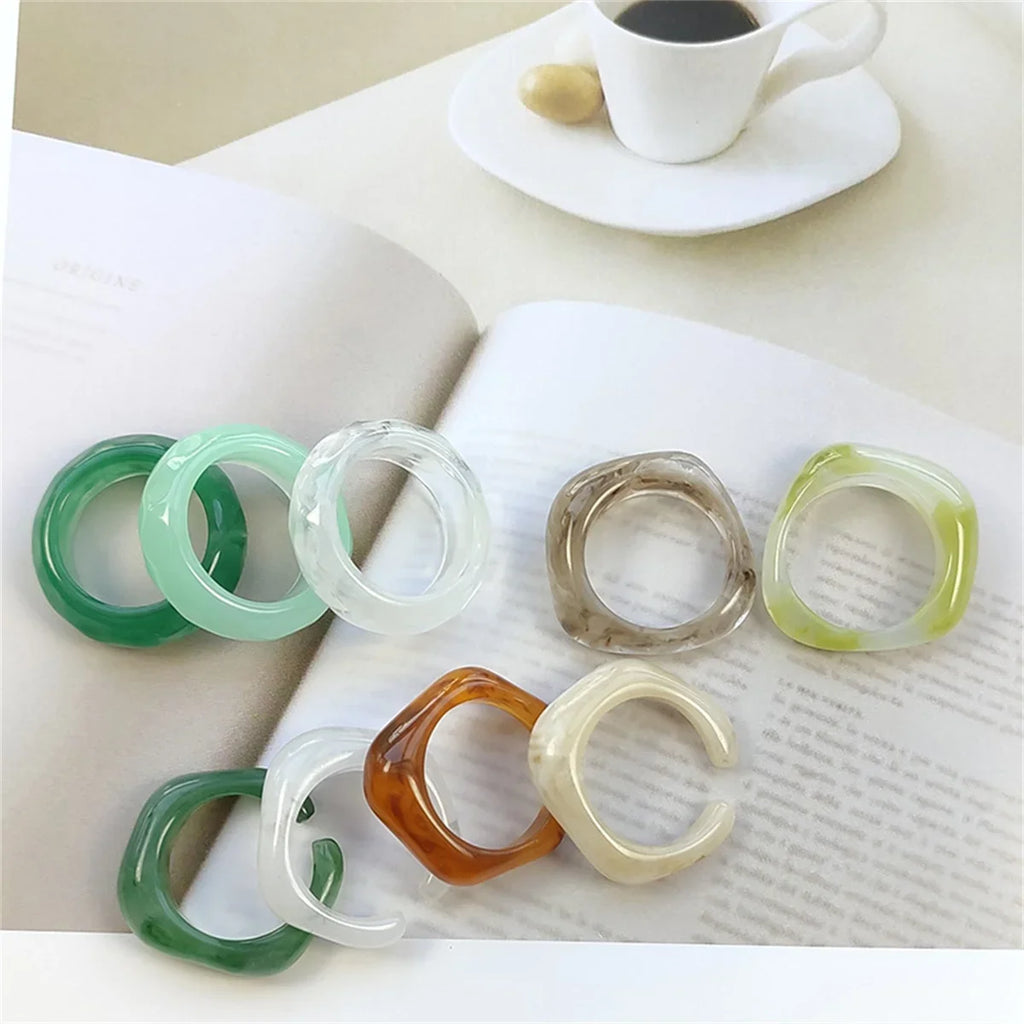 Korean Colorful Chunky Rings Women Transparent Resin Acrylic Rings For Girls Trendy Geometric Irregular Ring Y2K Cute Jewelry Qme
