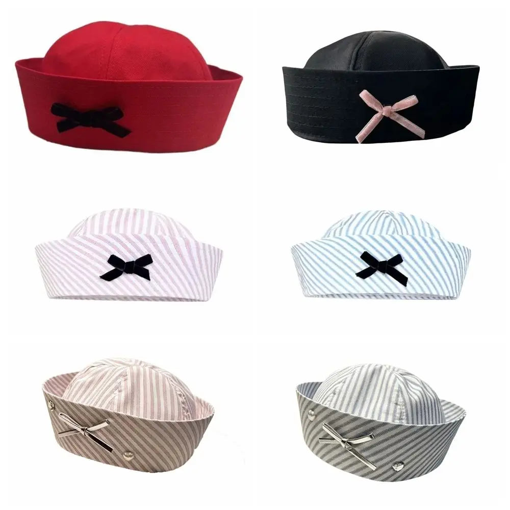 Fashion Y2K Stripe Sailor Hat Bow JK Navy Octagonal Polyester Captain Qme