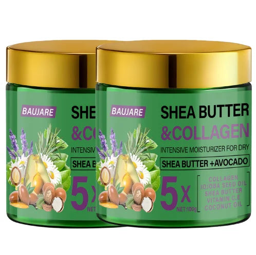 Shea Butter & Collagen Face Cream - Intensive Moisturizer for Dry Skin with Avocado & Hyaluronic Acid Qme green 100g