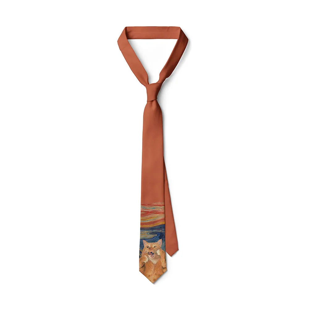 Screaming Sailing Cat Funny Tie Men's Fashion Oil Painting Business Qme type6