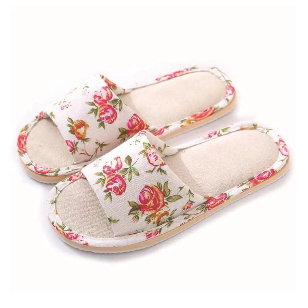 Fashion Floral Slippers Women Casual Comfortable Indoor Home Flat Shoes Anti Slip Sandals Spring Autumn September Essential Qme 37-38 rose