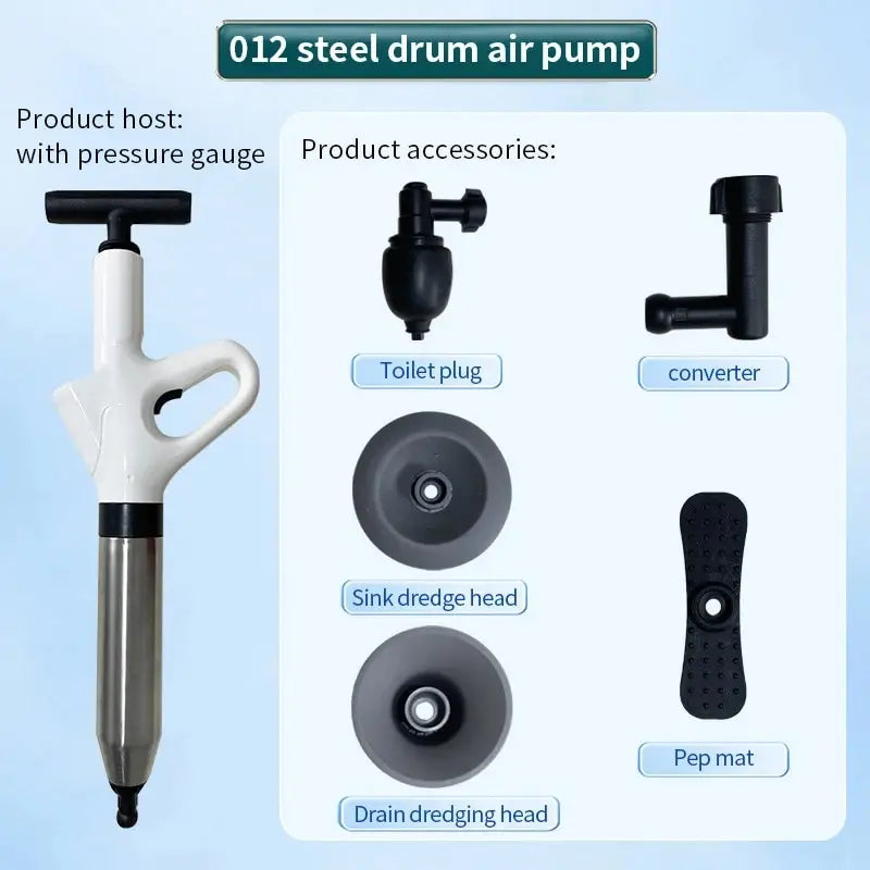 Stainless Steel Toilet Pipe Dredger Pneumatic Household High-pressure Dredging Tool Set Thickened Wall Cylinder Sturdy And Safe Qme