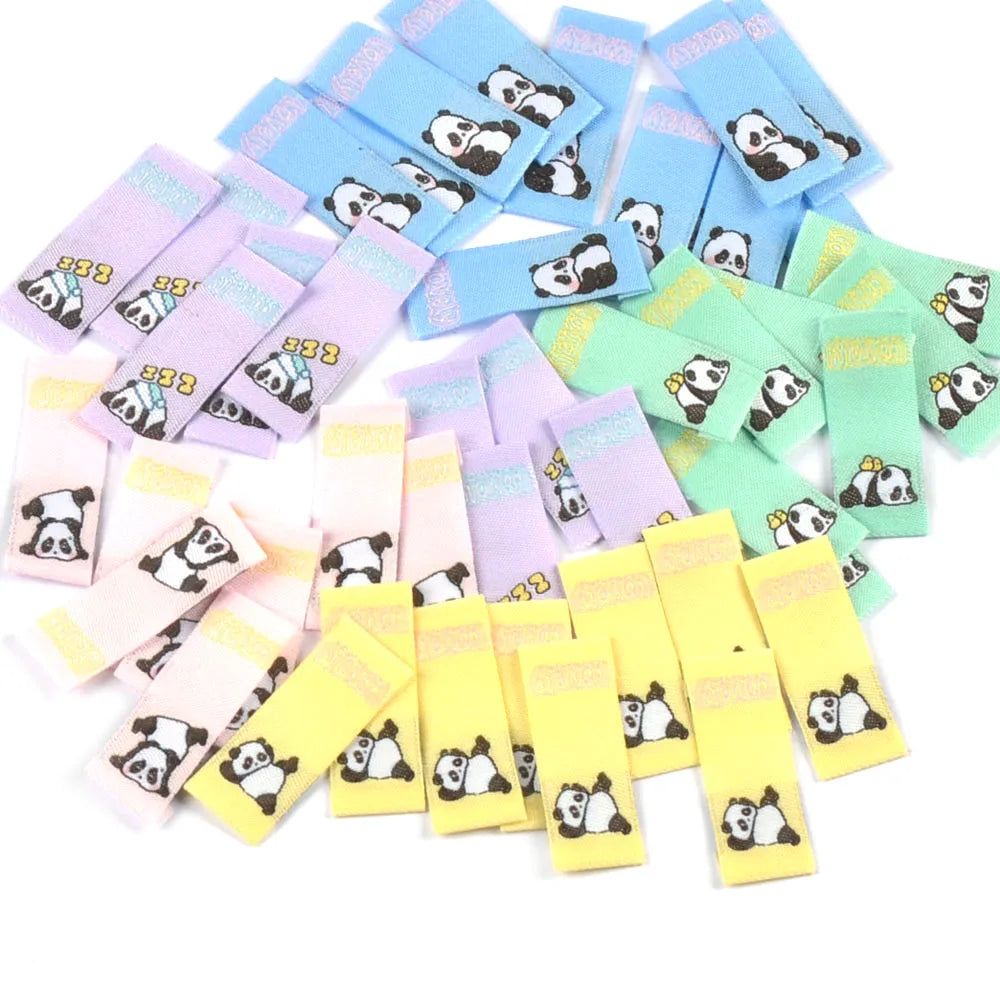 50Pcs New Cartoon Panda Embroidery Labels For Sewing Clothes Accessories Washable Care Garment Tags DIY Supplies Handicrafts Qme Random mixed