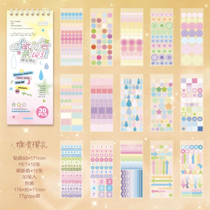 TIANZI 30 Sheets Colorful Dot Die Cut Stickers Book Cartoon Decorative Handmade Scrapbooking Diary Japanese Stationery Supplies Qme A