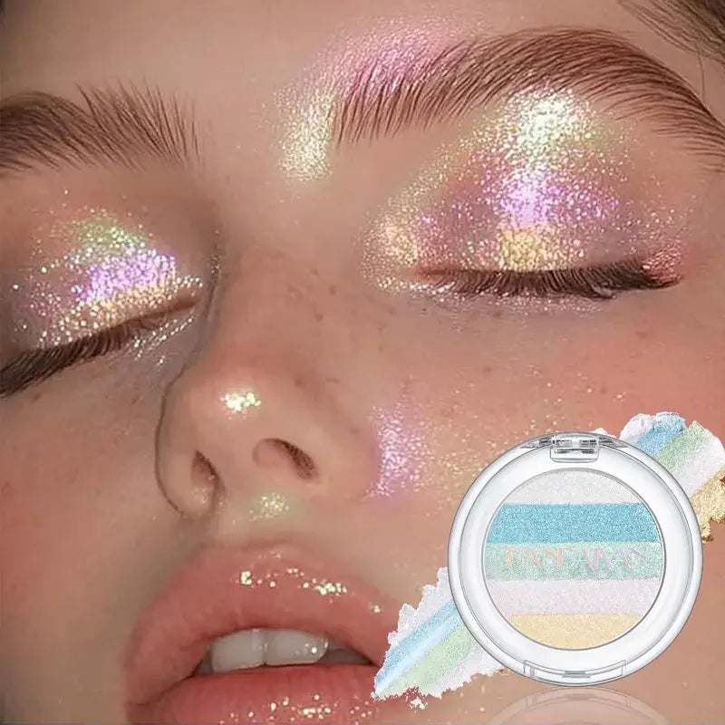 Colorful Highlighter Eyeshadow Palette Chameleon Pearl Texture Face Qme