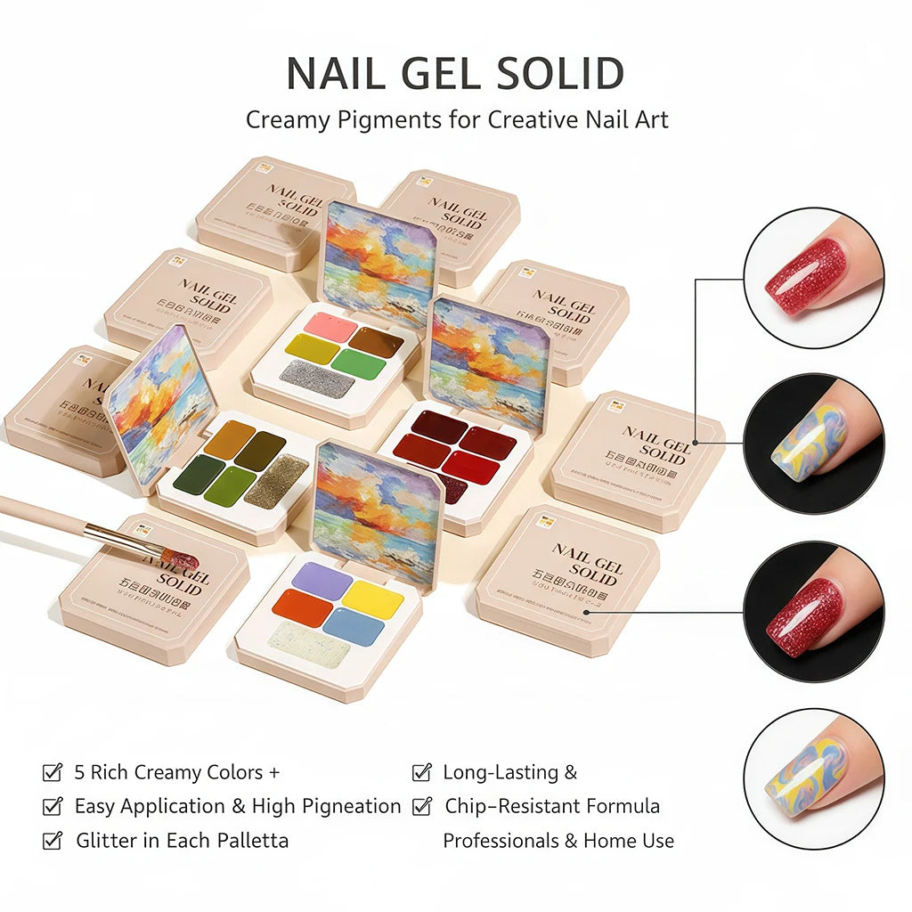 5 Colors Solid Gel Palette Japanese Nail Cream Mud Painting Art Qme