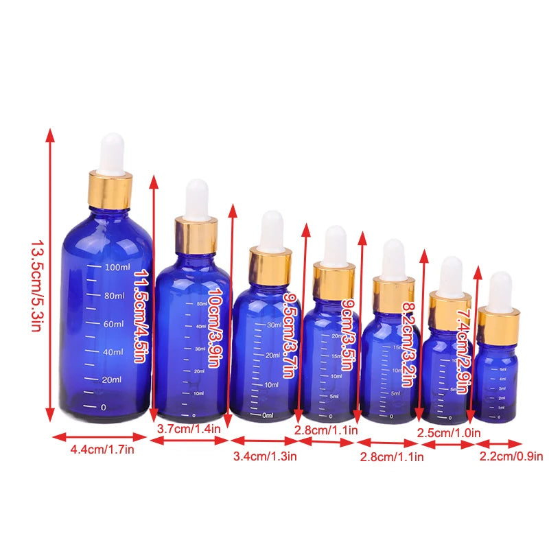 Dropper Bottles Blue Glass Reagent Eye Drop Pipette Scale Refillable Qme
