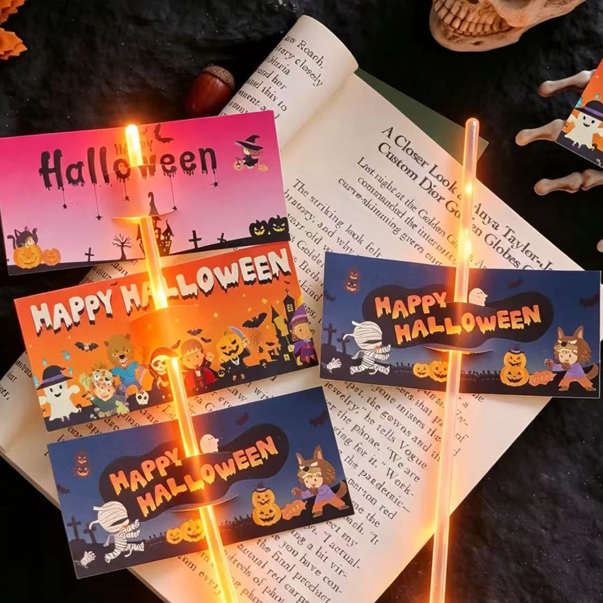 30-Pack Halloween Glow Sticks: Fun Glow Sticks Designed Specifically for Halloween, Featuring 3 Different Designs to Celebrate Qme