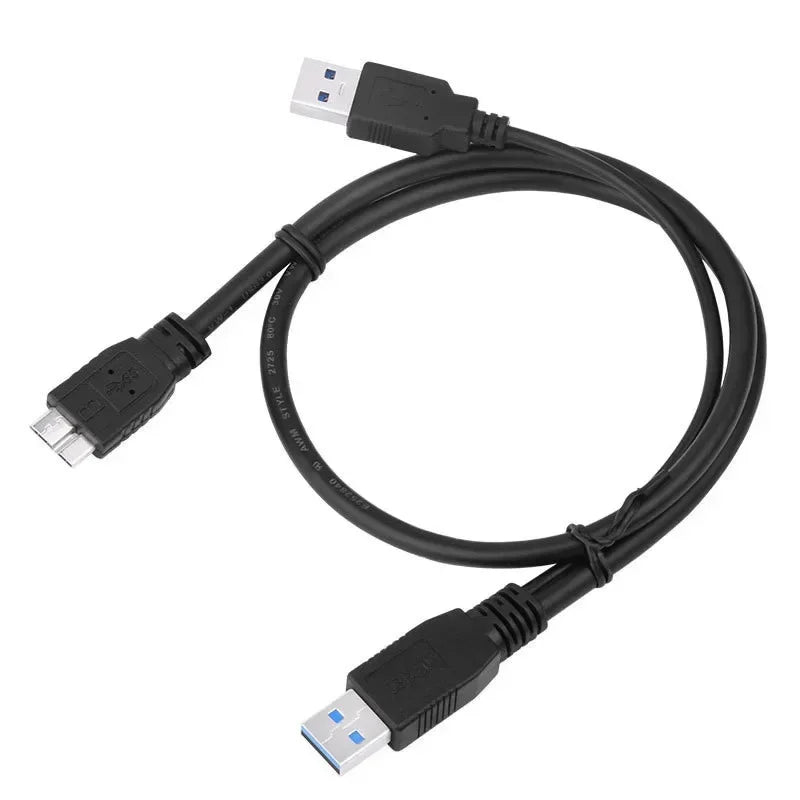 5pcs USB3.0 Micro-B Mobile Hard Disk Cable Double Head USB Power Supply Data Cable with Auxiliary Power Supply 0.6/1Meter Qme