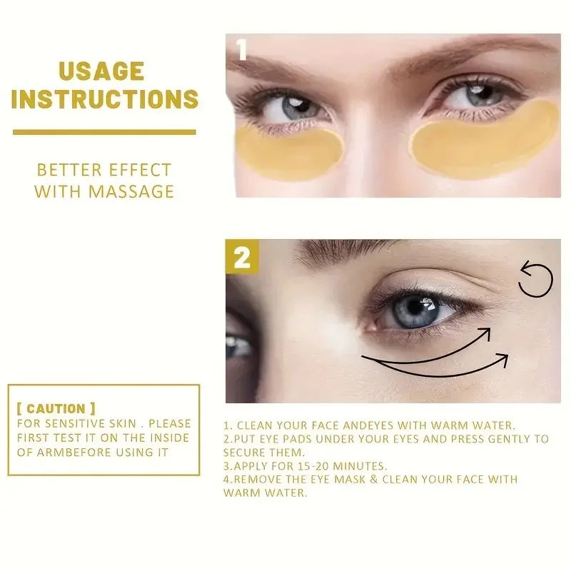 24K Gold Collagen Eye Mask Anti Dark Circles Eyes Bags Moisturizing Anti-Wrinkles Eye Patches Eyes Skin Care Products Qme