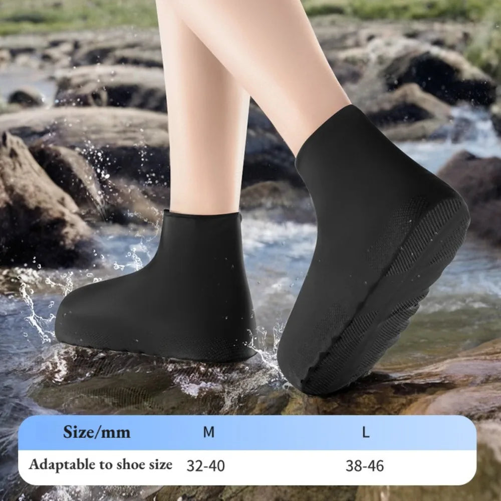 1Pair Upgraded Latex Waterproof Shoe Covers Extra Thick Anti-slip Qme Black M(32-40)