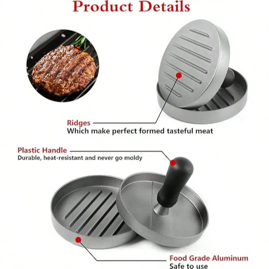 Hamburger Meat Press Aluminum Wooden Handle Manual Burger Maker Qme