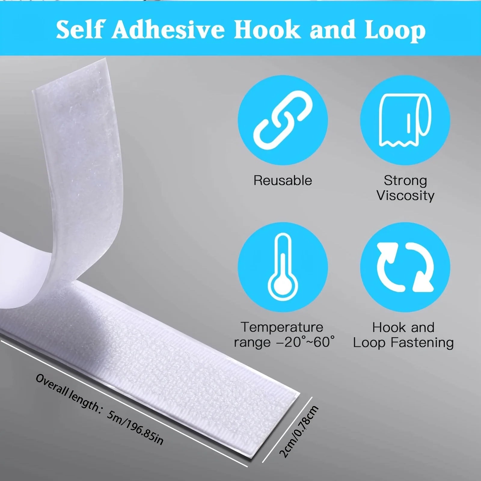 Self-Adhesive Hook and Loop, Fabric Double-Sided Tape with Tear-Apart Strong Adhesive Suitable for Fabrics, Mosquito Nets Qme White