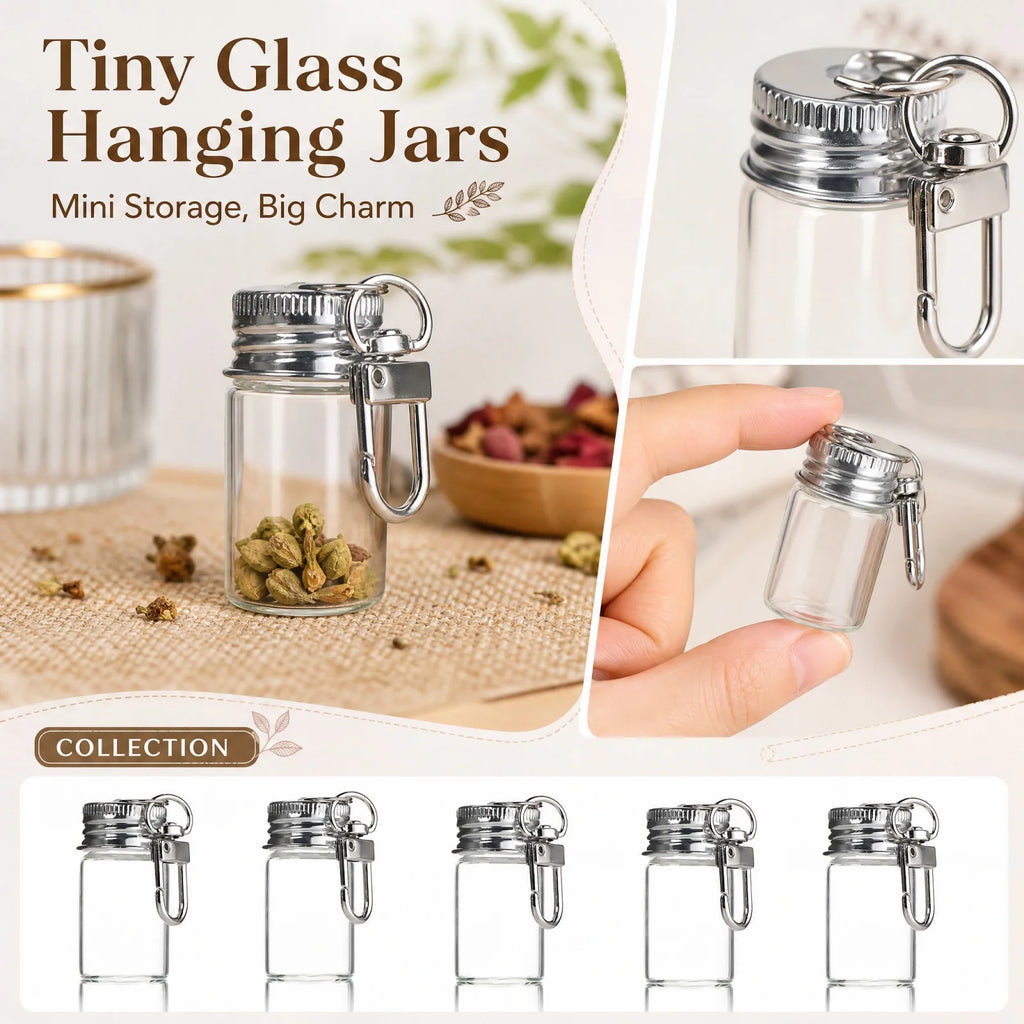 15Pcs Mini Clear Glass Bottle Pendants Multifunction Storage Hanging Jar Perfect for Keys Bags Car Accessories Qme